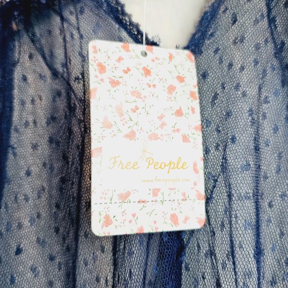 Free People Blue Gold Joy Ride Sheer Embroidered Poet Sleeve Top, Sz M, NWT $148 - Picture 9 of 10